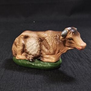 Vintage Japan Paper Mache Nativity Laying Cow Ox Figurine Christmas Decor